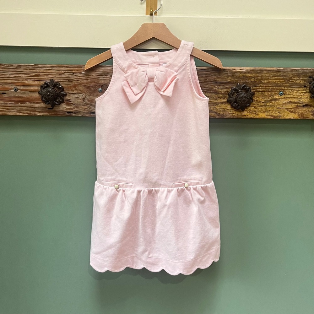 Janie and Jack Girls Pink Bow Drop Waist Scalloped Hem Knit Dress Size 6